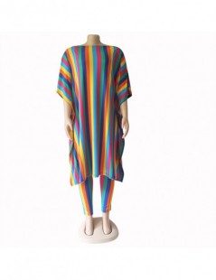 Women's Sets fashion colorful striped women dashiki elastic women set long top and pants 2in1 outfit - purple - 4J4131429374-...