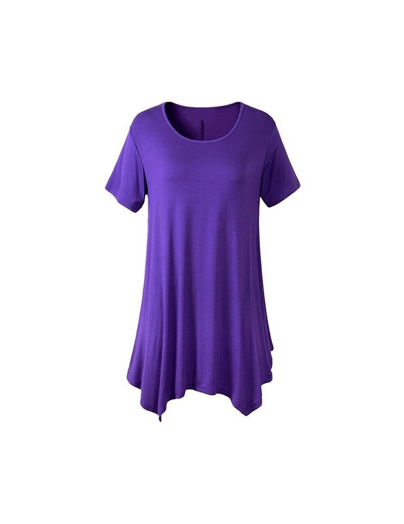 T-Shirts Womens Plus Size Short Sleeve Flare Tunic Tops Solid Color O-Neck Pleated Flowy Shirt Pullover Asymmetric Loose S-4X...