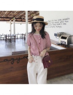 Blouses & Shirts Plaid shirt female 2019 summer new Korean loose blouses Vintage short-sleeved retro women tops MX19B4922 - R...