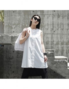 Blouses & Shirts 2019 Spring Summer Fashion New Loose Sleeveless Stand Collar Black White Irregular Long Type Shirt Women's B...