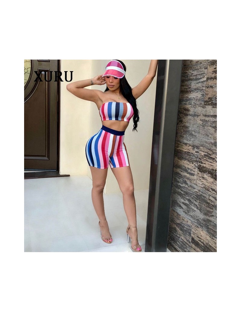 Rompers Sexy Off Shoulder Women Jumpsuit Plus Size Rompers Striped Printed Strapless Two Piece Set Short Jumpsuit Club Romper...