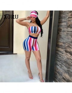 Sexy Off Shoulder Women Jumpsuit Plus Size Rompers Striped Printed Strapless Two Piece Set Short Jumpsuit Club Rompers - Blu...