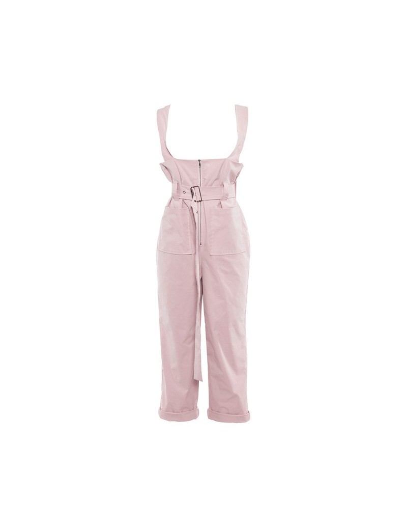 Jumpsuits Rompers Womens Jumpsuit 2019 Sleeveless Loose Romper with Belt Elegant Pink Cargo Overalls High Waist Female Playsu...