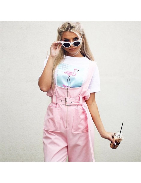 Jumpsuits Rompers Womens Jumpsuit 2019 Sleeveless Loose Romper with Belt Elegant Pink Cargo Overalls High Waist Female Playsu...