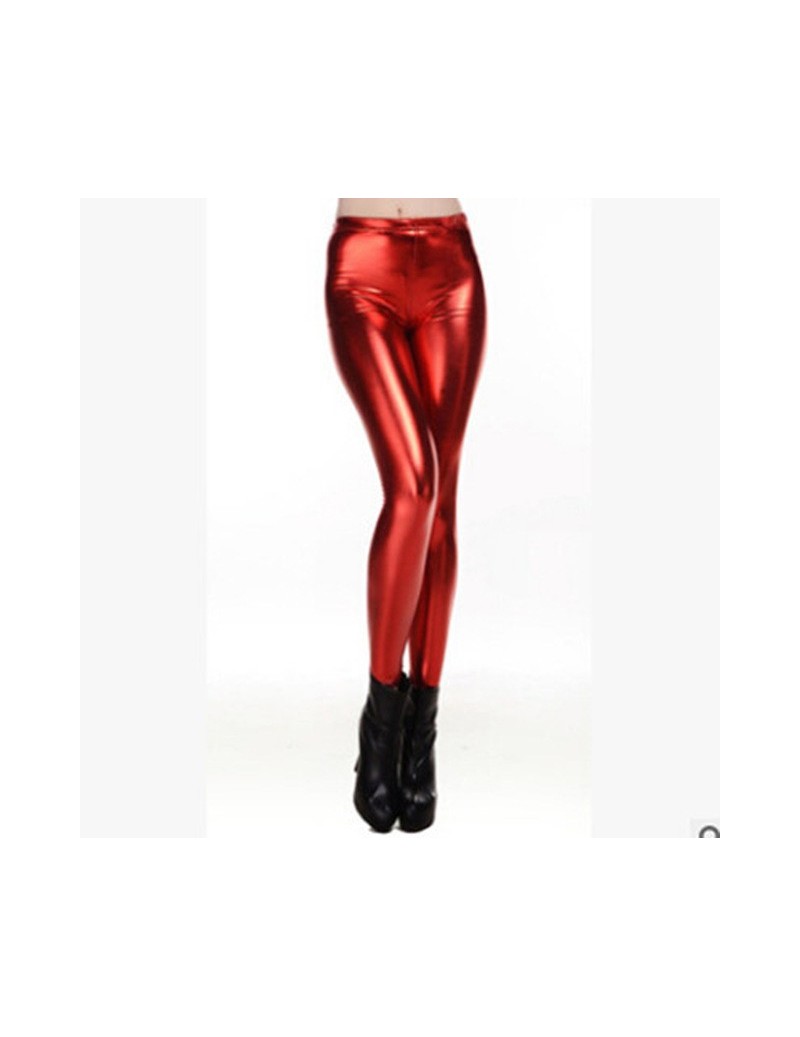 Women's Punk Lycra Solid Color Fluorescent Look Shiny Pants Leggings Elasticity Casual wet look leggings Trousers For Girl -...