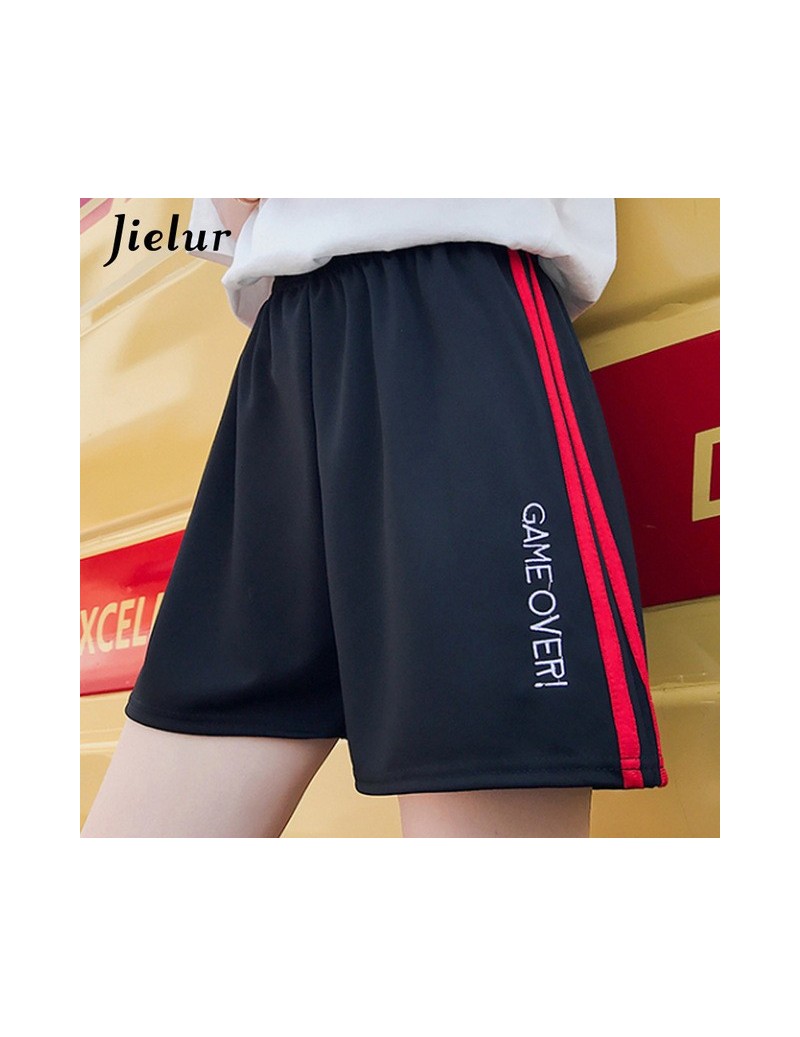 High Waist Shorts Summer Black Sports Shorts Women Side Stripe Embroidery Letters Pockets Harajuku Short Pants Spodenki - Re...