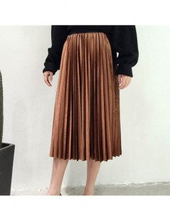 Spring 2019 Women Long Metallic Silver Maxi Pleated Skirt Midi Skirt High Waist Elascity Casual Party Skirt Vintage - brown ...