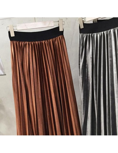 Skirts Spring 2019 Women Long Metallic Silver Maxi Pleated Skirt Midi Skirt High Waist Elascity Casual Party Skirt Vintage - ...