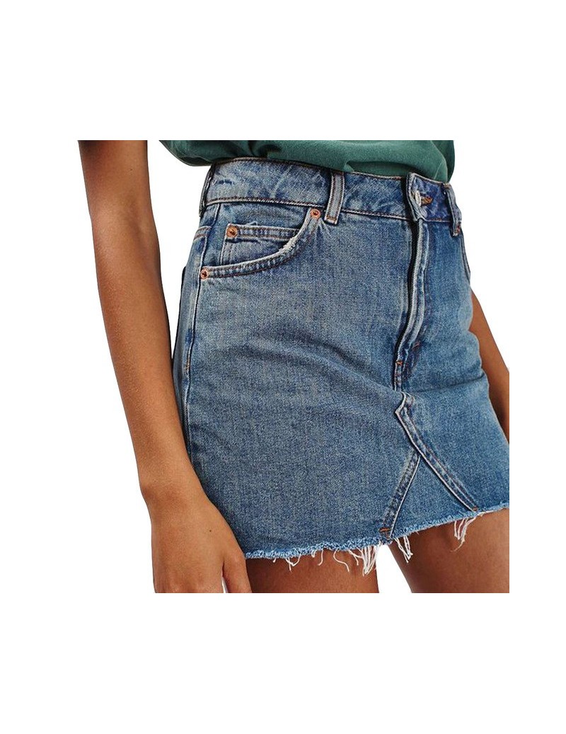 Skirts 2019 Summer Skirt Denim Empire Skirt Women High Waist Casual A-Line Denim Distressed Bodycon Short Jean mini Skirt - B...