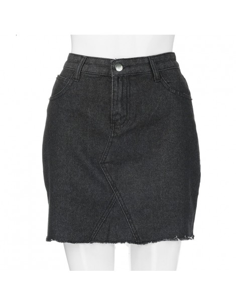 Skirts 2019 Summer Skirt Denim Empire Skirt Women High Waist Casual A-Line Denim Distressed Bodycon Short Jean mini Skirt - B...