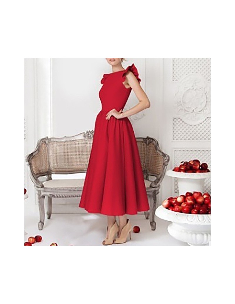 Vintage Dress For Women Sleeveless Patchwork Ruffles High Waist Plus Size Ladies Party Dresses Female 2019 New - red - 4O411...