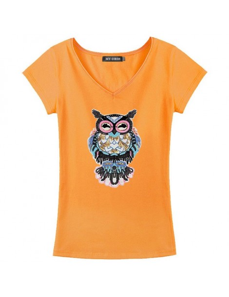 T-Shirts New Summer of 2019 Female Cotton Short Sleeved T-shirt Embroidered with Sequins Owl All-match Loose T shirts Women F...