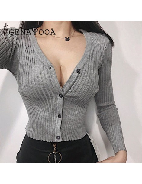 Cardigans Cropped Cardigan Sexy Knitted Sweater V Neck Crop Top Sweater Female 2019 Women Sweaters Spring Long Sleeve Jumper ...