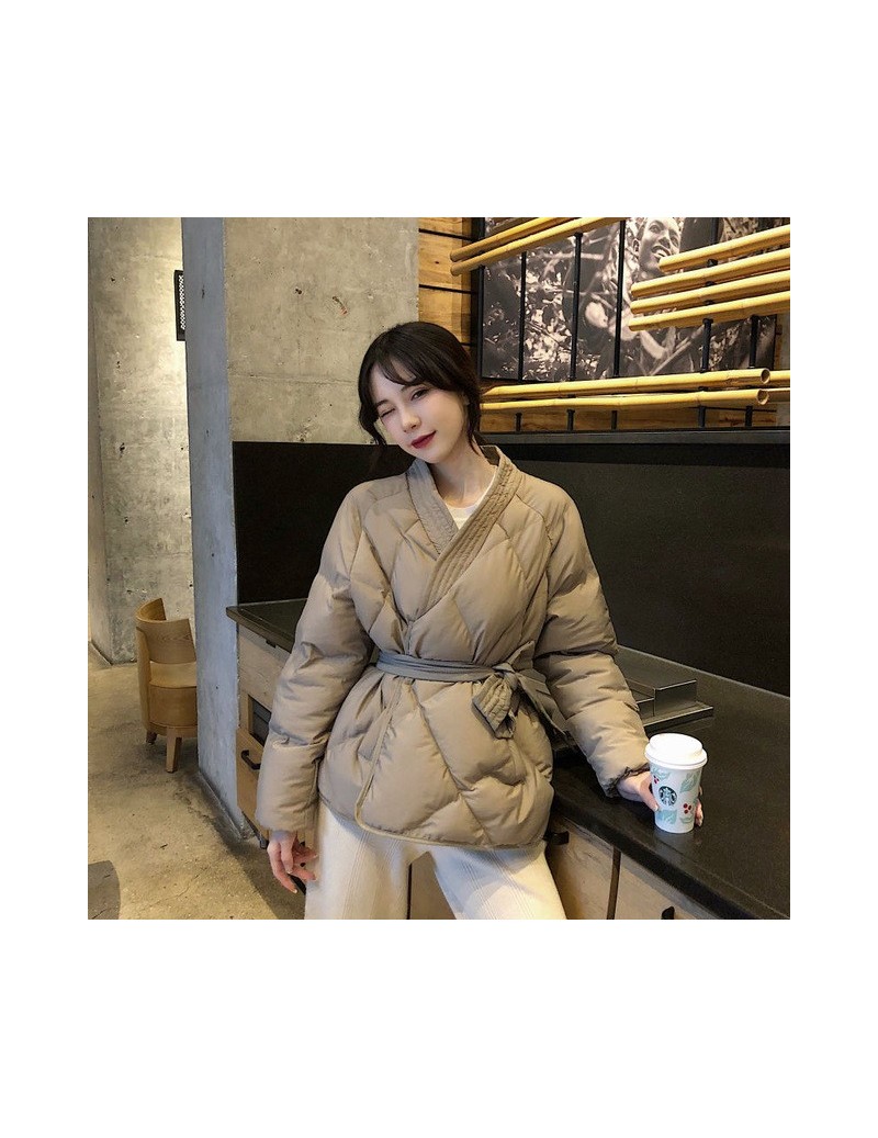 Parkas 2019 New Design Female Women Winter Solid Sashes Coat Thick High Quality Students Outwear Sweet Women Plus Size - khak...