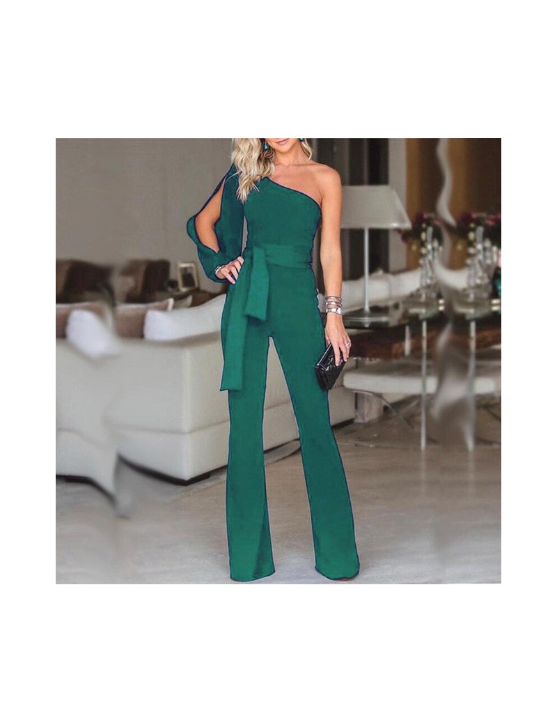 Jumpsuits Sexy Womens One Shoulder Bodycon Long Clubwear Party Jumpsuit Romper Playsuit - Green - 404112177814-3 $31.22
