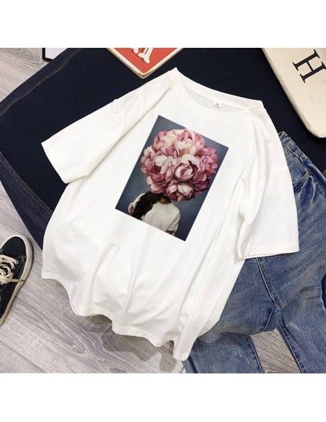 T-Shirts Fashion T Shirt Women 2019 New 100% Cotton Harajuku Aesthetics Tshirt Sexy Flowers Feather Print Tops Casual Couple ...