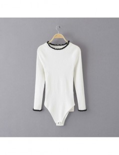 Bodysuits rompers womens jumpsuit 2018 autumn cotton top for sexy female slim ruffled long-sleeve o-neck knit bodysuit with h...