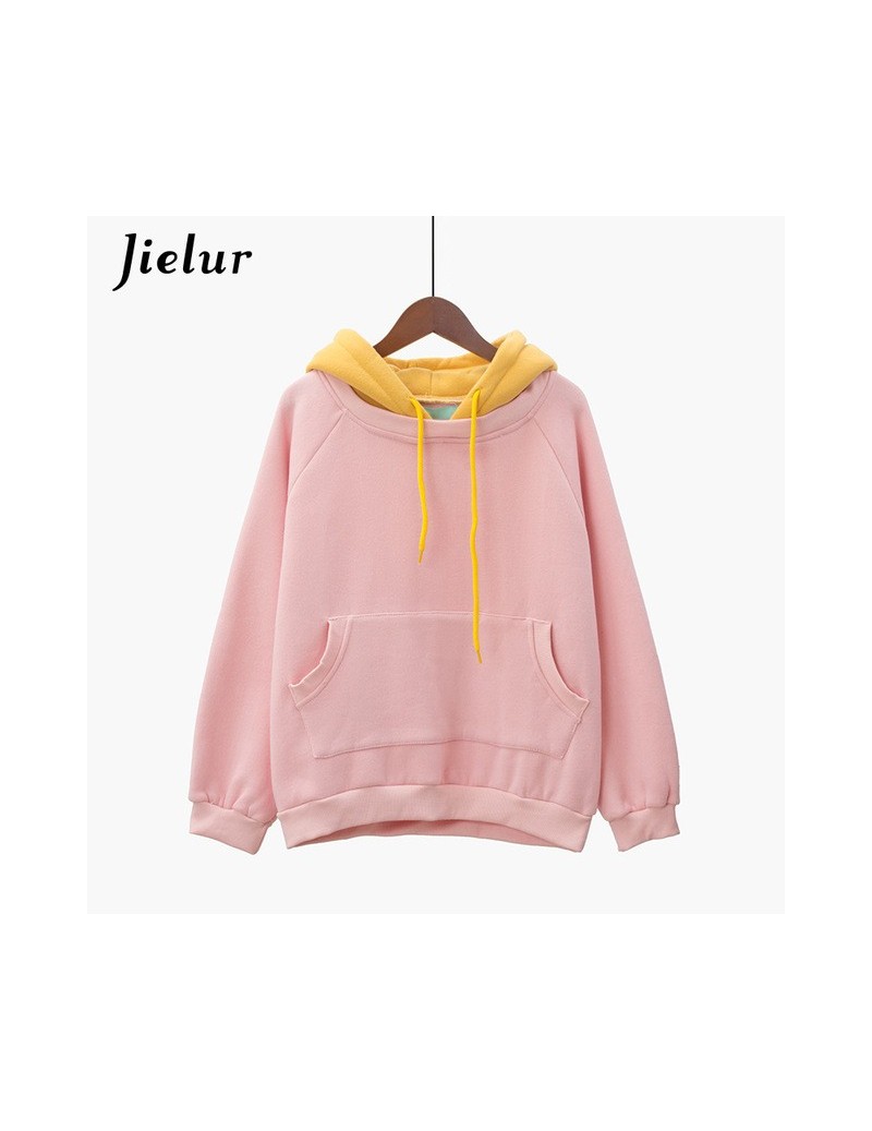 Hoodies & Sweatshirts Kpop Fashion Kawaii Hoodie Harajuku Hit Color Fresh Pink Sweatshirt Women Warm Fleece Hooded Sudadera M...