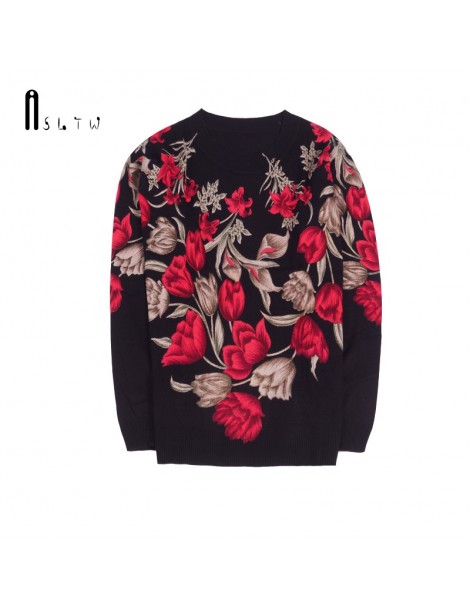 Pullovers Plus Size Pullover Sweater Women High Quality Fashion Print Flower Pullovers Women O Neck Long Sleeve Sweater For W...