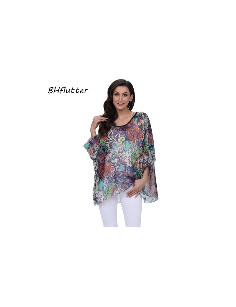 4XL 5XL 6XL Plus Size Women Clothing 2018 Women Tops Summer Style Batwing Chiffon Blouse Casual Loose Beach Cover-ups - pict...