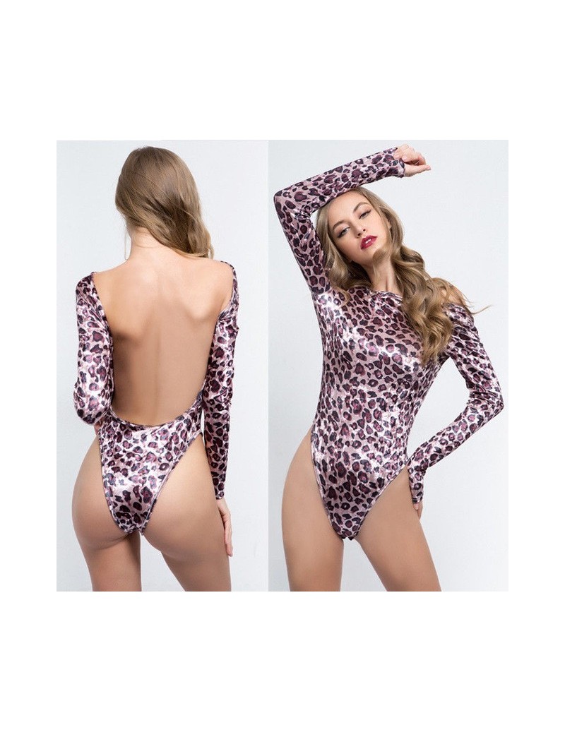 2019 New Women Leopard Long Sleeve Backless Bodysuit Romper Jumpsuit Clubwear Leotard Top - Red - 4P3074299200-3