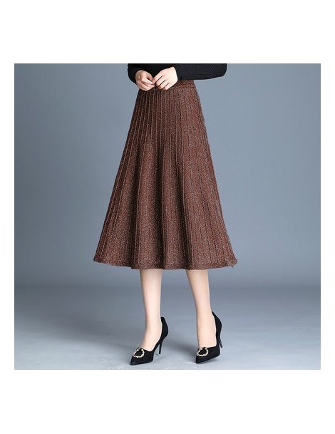 Skirts Autumn Winter Long Knitted Skirt Women Korean Fashion Silver Lurex Shining High Waist Pleated Skirts Midi Length - Bro...