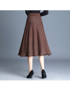 Skirts Autumn Winter Long Knitted Skirt Women Korean Fashion Silver Lurex Shining High Waist Pleated Skirts Midi Length - Bro...