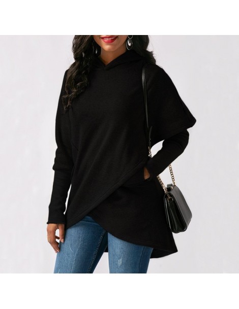 Hoodies & Sweatshirts Fashion Women Irregular Hooded Hoodies Long Sleeve Sweatshirt Solid Pocket Pullover Tops GM - Blue - 4X...