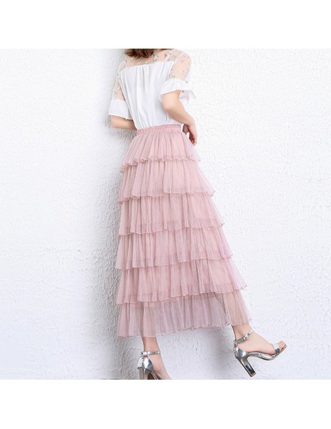Skirts Long Maxi Tulle Skirt Women Fashion 2019 Summer Korean School High Waist Black Pink White Mesh Tiered Skirt Female - P...