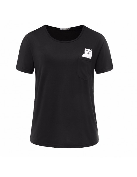 T-Shirts 2018 Summer European style Women T Shirt Pocket cat Top Tee casual Short sleeve Tops women plus size Women Clothing ...