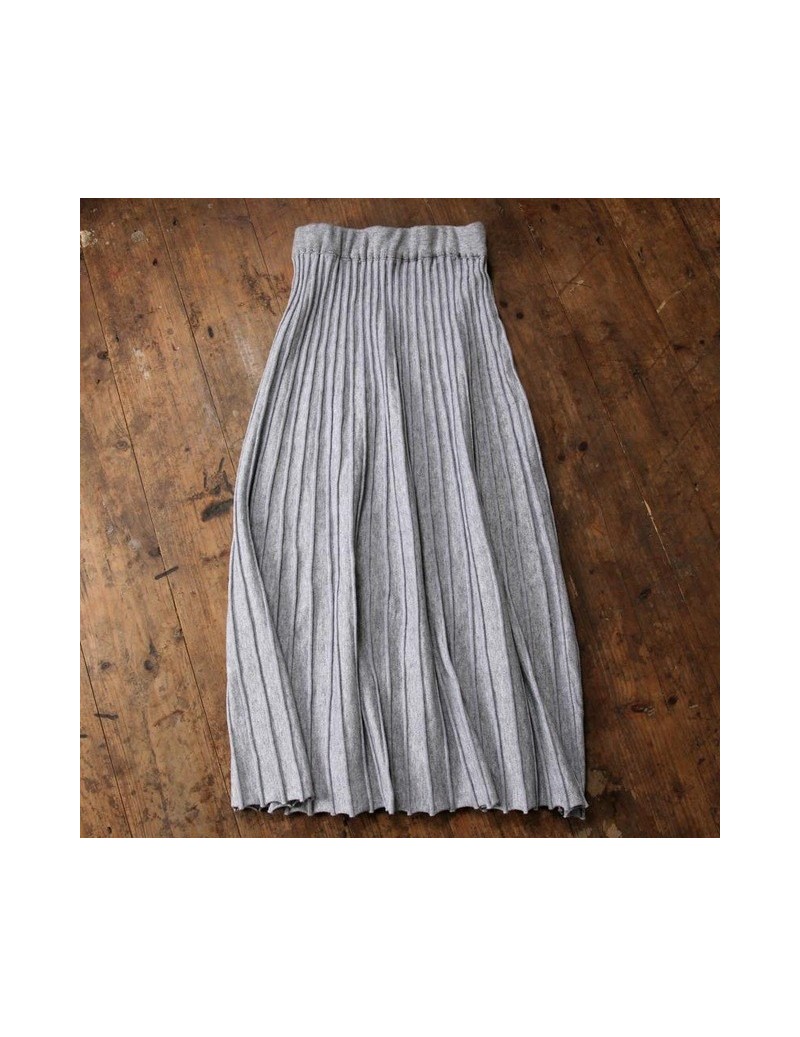Skirts Women's Autumn Draped Rib Pleated Long Knitted Skirt Elegant Winter Wool Blend A-line Long Knit Skirt Elastic Waist - ...