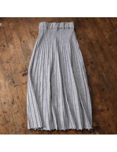 Skirts Women's Autumn Draped Rib Pleated Long Knitted Skirt Elegant Winter Wool Blend A-line Long Knit Skirt Elastic Waist - ...