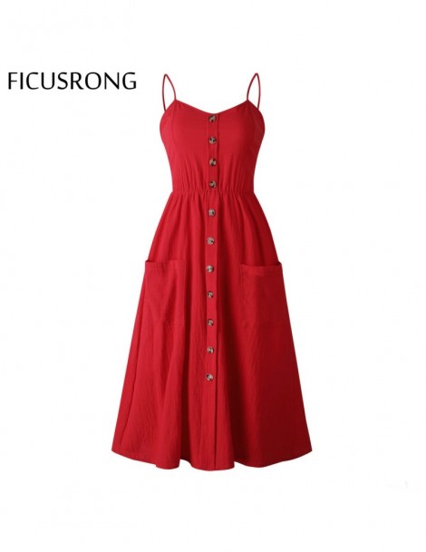 Dresses Elegant Button Women Dress Polka Dots Red Cotton Midi Dress 2019 Summer Casual Female Plus Size Lady Beach vestidos F...