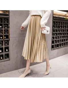 Skirts 2018 Autumn Winter Velvet Skirt High Waisted Skinny Large Swing Long Pleated Skirts Metallic 18 Colors Plus Size 3XL M...