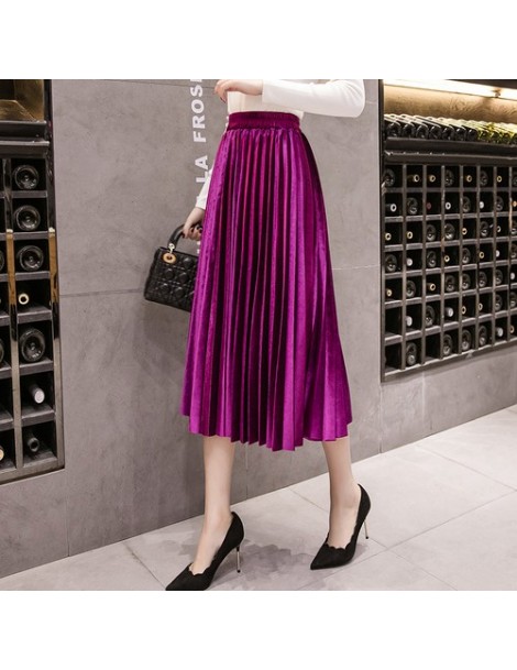 Skirts 2018 Autumn Winter Velvet Skirt High Waisted Skinny Large Swing Long Pleated Skirts Metallic 18 Colors Plus Size 3XL M...
