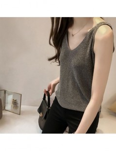 Tank Tops Simple Solid Color Women's Vest 2019 Summer Fashion V Neck Glitter Sleeveless Loose Sequined Ice Silk Knitted Tank ...