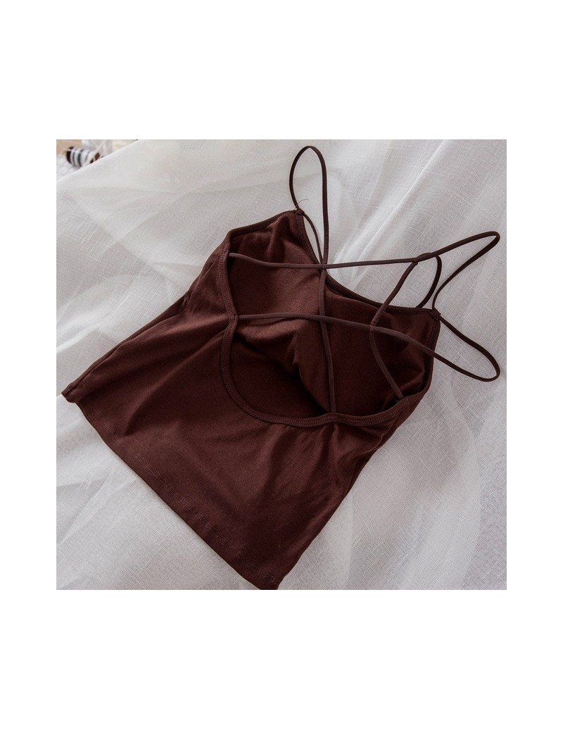 Summer Women Sexy Cotton Slim Vest Female Backless Camis Girls Brief Fashion Backside Cross Top Pure Color - Dark brown - 4C...