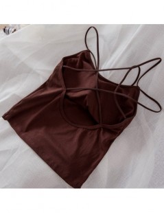 Camis Summer Women Sexy Cotton Slim Vest Female Backless Camis Girls Brief Fashion Backside Cross Top Pure Color - Dark brown...