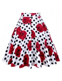 Skirts 50s Vintage Women Skirt Retro Red Rose Flower Bouquet Floral Print High Waist Midi Skirts Knee-Length Saia Feminina La...
