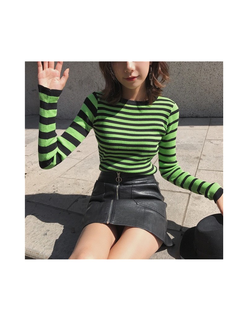 Pullovers Women's Brief Stripe Pullover Knitting Sweater Casual Slim O-neck Female Sweaters - green - 483072950143-1 $32.33