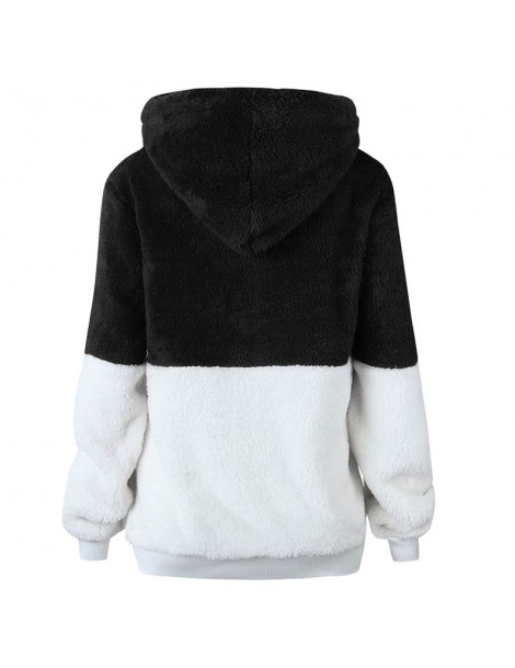 Hoodies & Sweatshirts New Hot Women Autumn Long Sleeve Pullover Plush Hoodie Colorblock Loose Fit Zip Sweatshirt YAA99 - Blac...