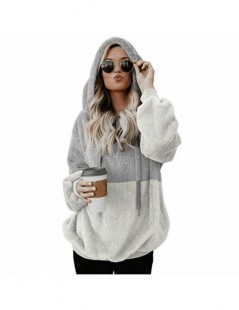 Hoodies & Sweatshirts New Hot Women Autumn Long Sleeve Pullover Plush Hoodie Colorblock Loose Fit Zip Sweatshirt YAA99 - Blac...
