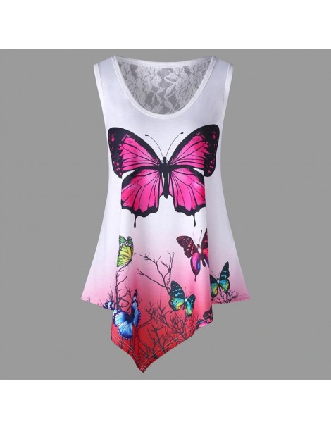 Tank Tops 2019 New Women Summer T Shirt Tops Big Sizes Casual Sleeveless Lrregular Butterfly Feather Print Loose 5XL Plus Siz...