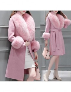 Jackets 2018 New Fashion Women Long Jacket Autumn Winter Warm Sashes Woolen Coat Parka Female Large Faux Fur Collar Jacket Ou...