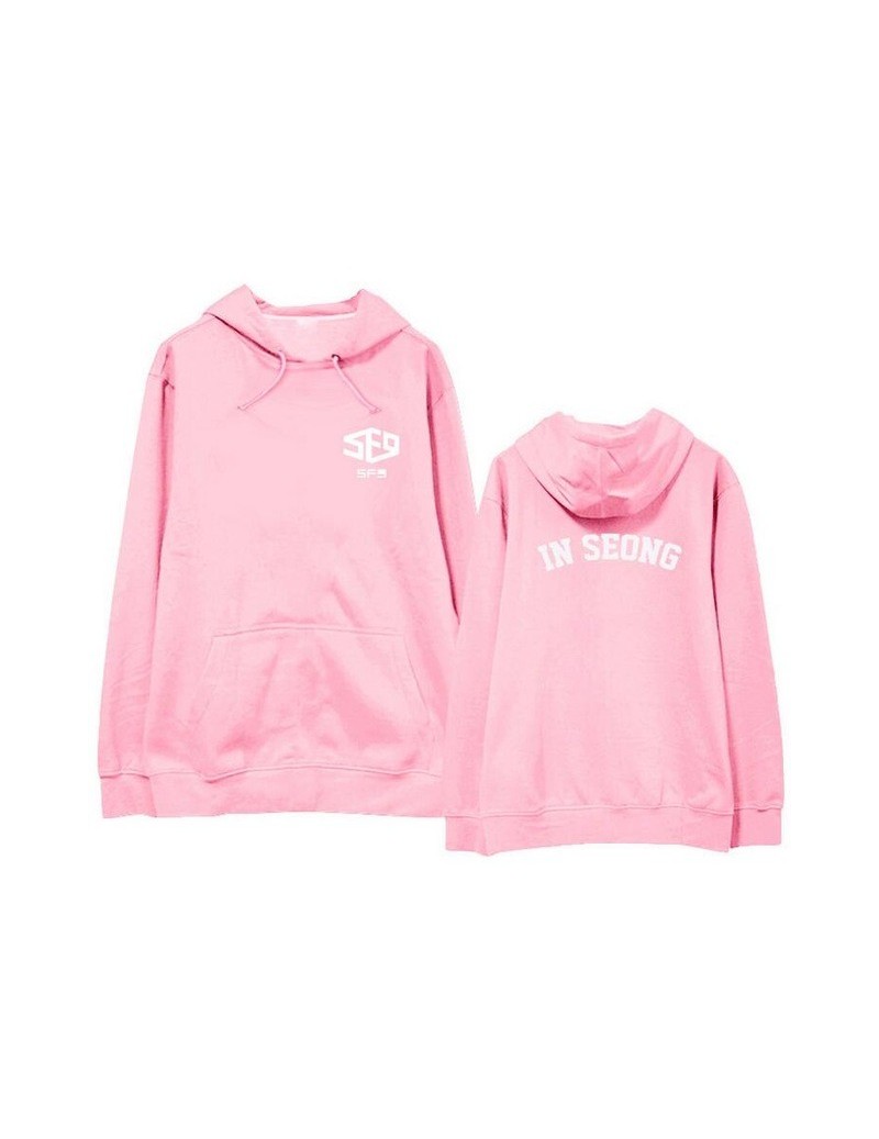 New arrival sf9 sensational feeling 9 member name printing pink sweatshirt for kpop fans unisex zuho tae yong thin loose hoo...