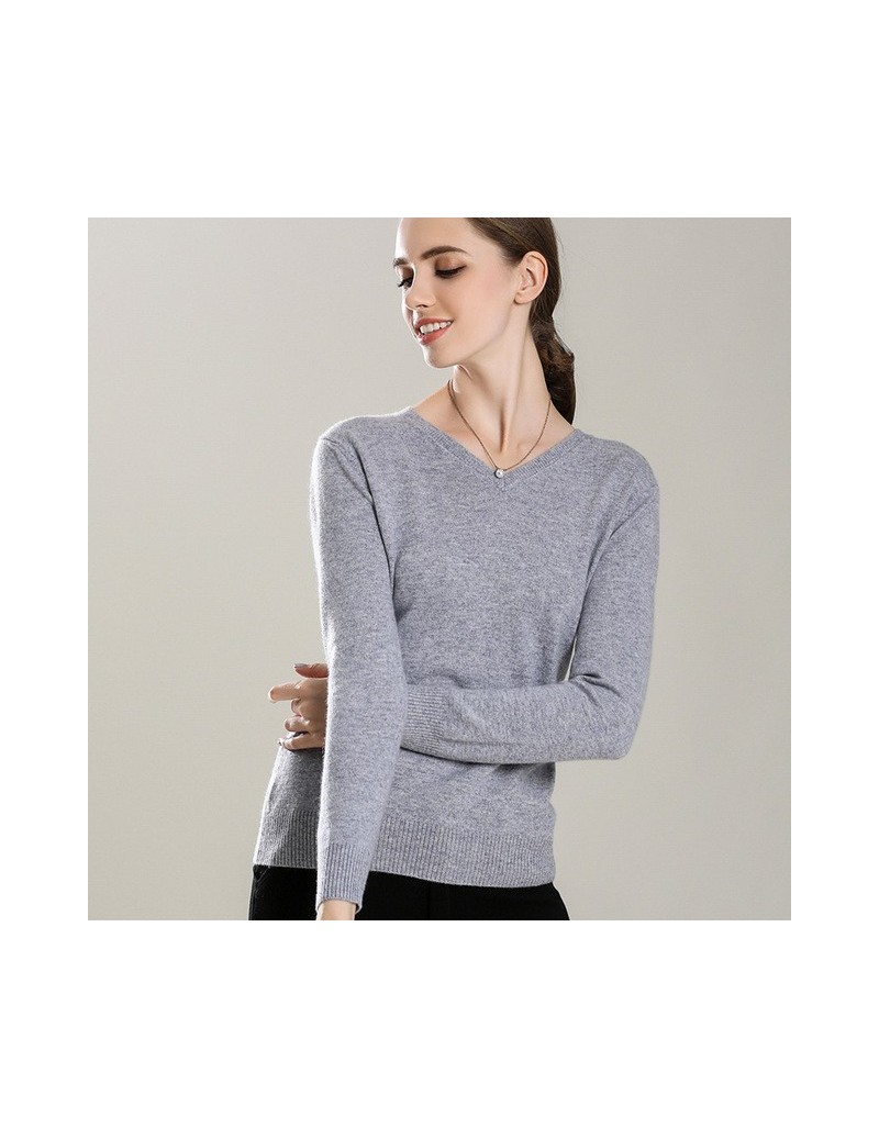 Women 100 Cashmere V-neck Pullover Colors Basic Style Womens Jumper Warm Winter Necessary Allmatch Render Sweater Base - Gra...
