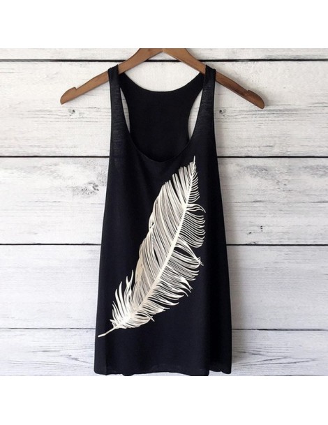 Tank Tops Women's Tank Top Summer Casual Fashion Feather Print Round Neck Sleeveless Long Vest Fashion Ladies Tank Top Camisa...