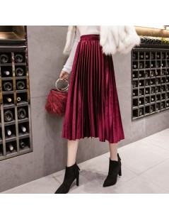 Skirts 2019 Autumn Winter Velvet Skirt High Waisted Skinny Large Swing Long Pleated Skirts Metallic Plus Size Saia - 17 - 4C3...