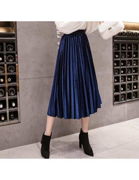 Skirts 2019 Autumn Winter Velvet Skirt High Waisted Skinny Large Swing Long Pleated Skirts Metallic Plus Size Saia - 17 - 4C3...