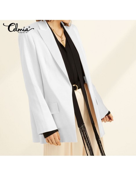 Blazers Women Solid Lapel Blazers Celmia 2019 Autumn Casual Long Sleeve Button Pleated Coats Jackets Loose Pockets OL Work Bl...